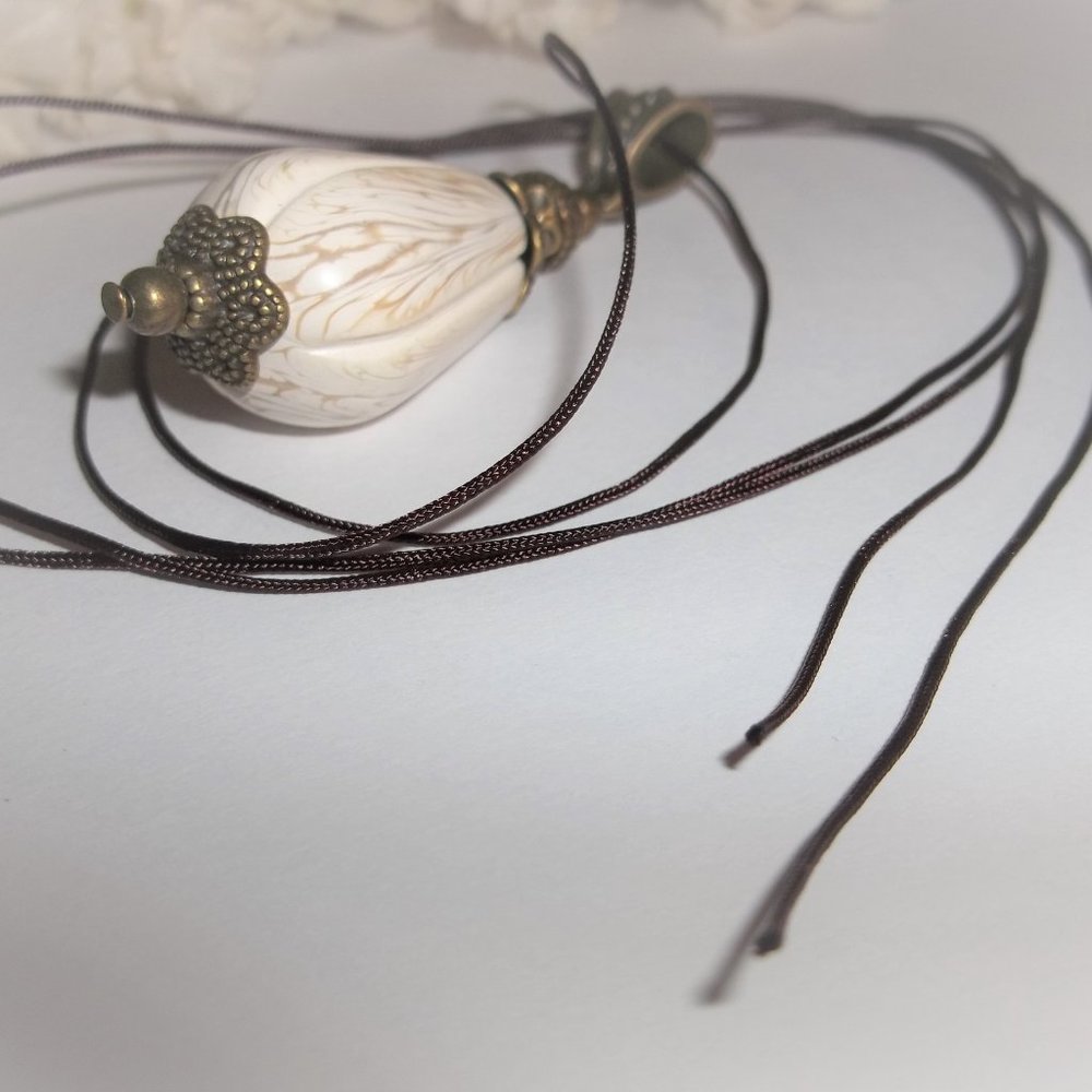 Boho Statement Necklace Pendant Cream Brown Bronze Bohemian Rustic Style 7110 - Picture 6 of 9